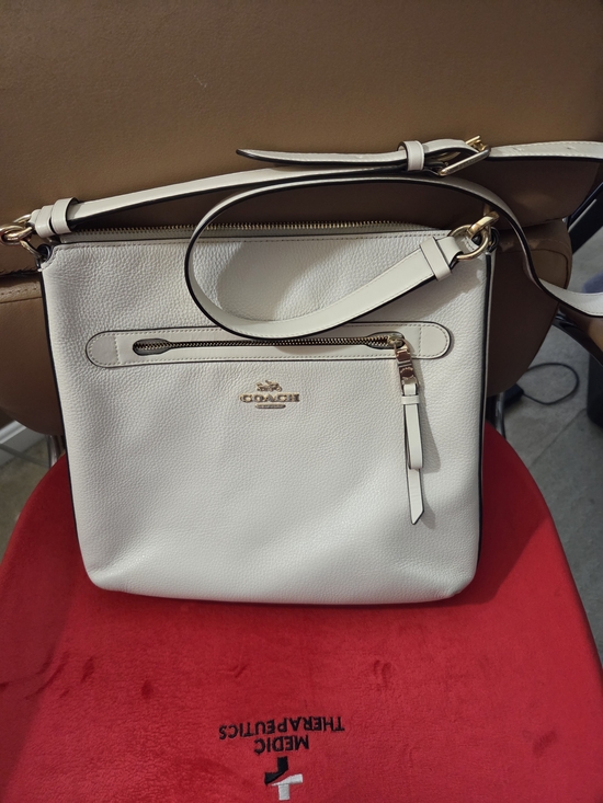 Coach Handbags - Coach Cream Pebbled Leather Crossbody Bag with Gold Hardware